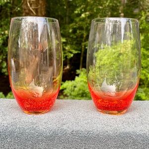 Set of 2 handblown roly poly glasses, bright orange bottom